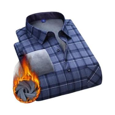 Imagem de Camisa Masculina 5XL De Fleece Grosso E Quente, Manga Longa, Xadrez, N