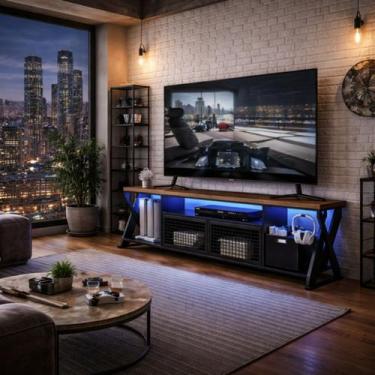 Imagem de Rack Gamer Com Led Estilo Industrial Mesa para Televisão Tv Cor:Preto 