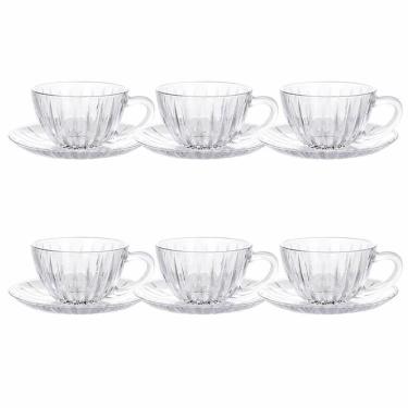 Imagem de Jogo de Xícaras para Chá e Café em Cristal 210ml com Pires Conjunto 12 Peças