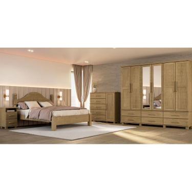 Imagem de Conjunto Quarto Ouro: Guarda-Roupa 6 Portas, Cama Queen, Cômoda Sapateira e 2 Mesas Cabeceiras Freijó Madeira Pinus