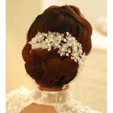 Imagem de Enfeite Arranjo Tiara Cabelo Noiva Perola Cristal Prata - De Castro jo