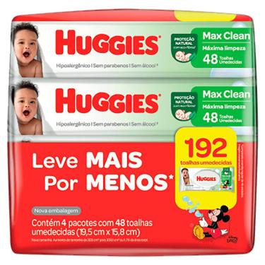 Imagem de Toalhas Umedecidas Huggies Max Clean 4 Pacotes com 48 Unidades Cada Leve Mais por Menos