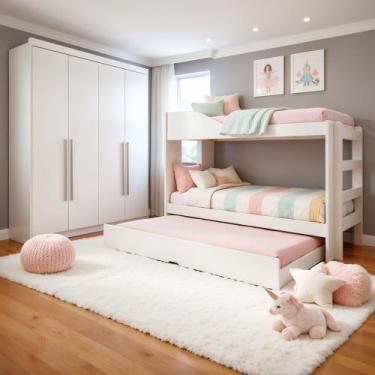 Imagem de Conjunto Treliche Solteiro Siena e Guarda Roupa Casal 4 Portas 4 Gavet