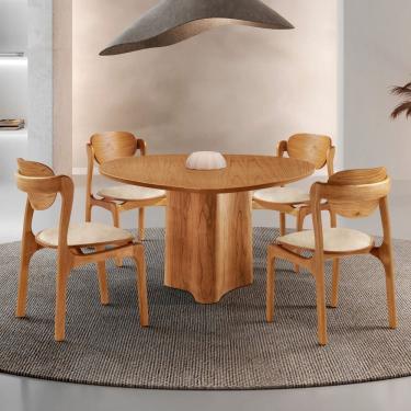 Imagem de Conjunto Mesa de Jantar Helena Tampo Organico Laminado 4 Cadeiras Celeste Gold Off White/ Imbuia Natural