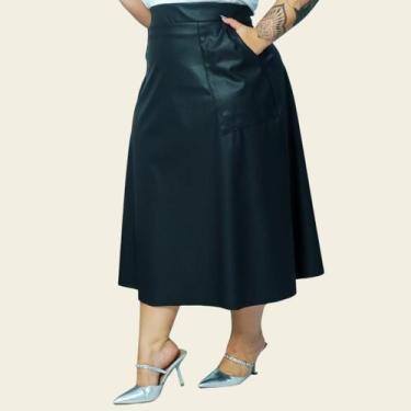 Imagem de Saia Midi Plus Size Curvy material ecológico Bolsos Funcionais Versáti