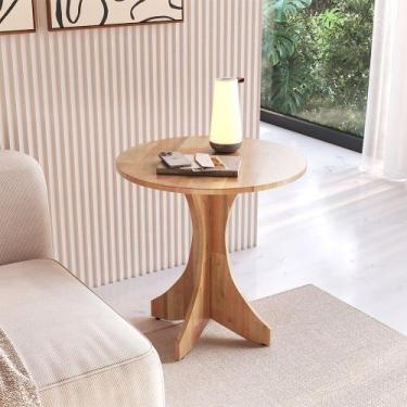 Imagem de Mesa de Canto Redonda Geovani 60cm em Madeira Maciça para Sofá na Cor 