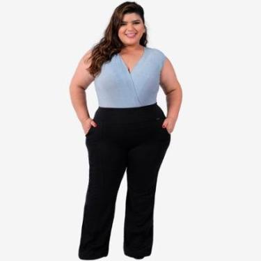 Imagem de Calça Flare Plus Size Feminina Bolso Bailarina Social Moda-Feminino