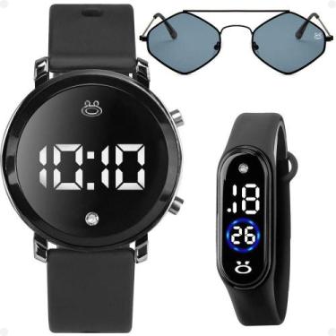 Imagem de Relogio Led Preto Feminino + Bracelete Digital + Oculos Sol Garantia P