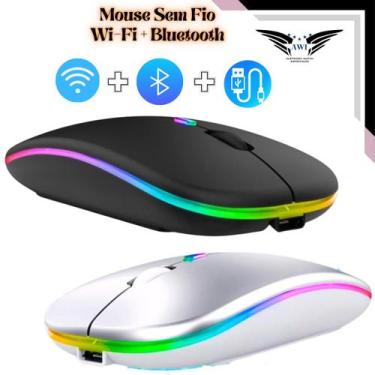 Imagem de Mouse Sem Fio WiFi 2.4Ghz e Bluetooth 5.2 Recarregável Com LED RGB Com