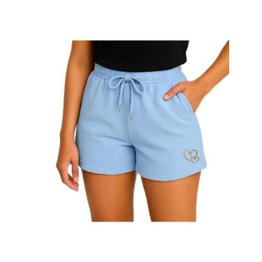 Imagem de Short Moletom Feminino Corações - RC, Azul, G1