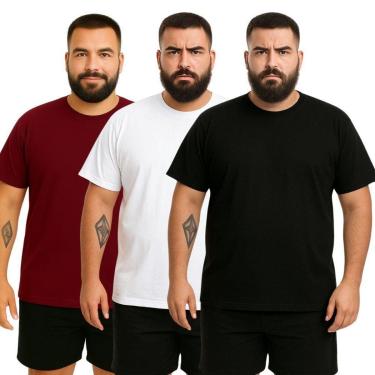 Imagem de Kit 3 Camisetas Masculina Plus Size Lisa Algodão Premium-Masculino