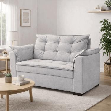 Imagem de Sofá Namoradeira 3 Lugares Moderno Sala Recepção Confortável Luxo Linho linho Cinza