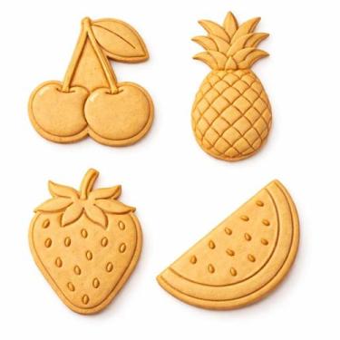 Imagem de Kit 4 Cortadores Pasta Americana molde Biscuit Marcador Biscoito Fruta