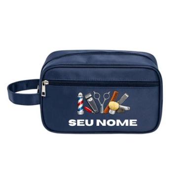 Imagem de Necessaire Bolsa Cabelereiro Barbeiro Seu Nome Impermeável - Azul - Mo