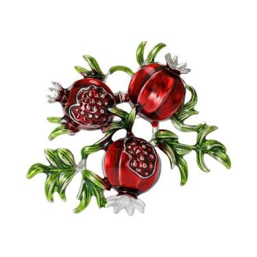 Imagem de Broche De Esmalte Com Ramo De Romã E Strass Unissex Feminino, Alfinete