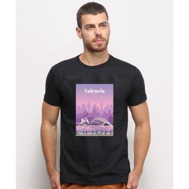 Imagem de Camiseta masculina Preta algodao Valencia Espanha Cidade Famosa Arte