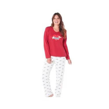 Imagem de Pijama Longo Feminino Dog DeMillus 285721 100% algodão, Vermelho, 40