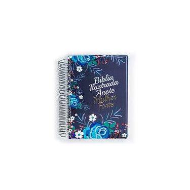 Imagem de Bíblia ilustrada anote - Mulher forte - Floral azul - Editora Central 