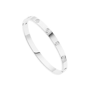 Imagem de Bracelete liso com zircônia em aço inoxidável - Prata - Valencio Joias