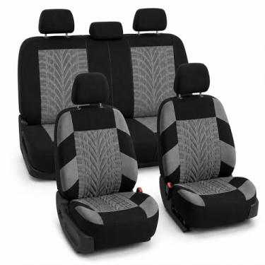 Imagem de FH Group Conjunto completo de capas de assento de carro tecido premium cinza - ajuste universal, capas de assento dianteiro baixo automotivo, compatível com airbag, banco traseiro dividido, lavável, para SUV, Sedan