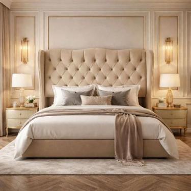 Imagem de Cabeceira Estofada Auren Para Cama Box Casal King Size 1.95cm Cor:Bege