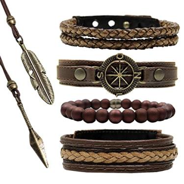 Imagem de Pulseiras Masculinas Kit C/04 BÚSSOLA MARROM + 2 Colares Espada Top de Linha (22cm)