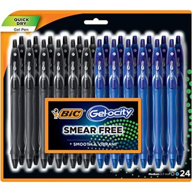 Imagem de BIC Gel-ocity Quick Dry (DRIES UP TO 3X FASTER) Bulk 24 Pack Of 12 Black And 12 Blue Ink Pens, Smear Free, Retractable Gel Pens, Medium Point 0.7mm, Pens For Taking Notes For Adults Women & Men.