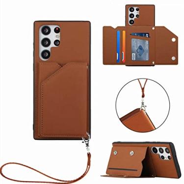 Imagem de Capa para Samsung Galaxy S22 Ultra S21 Plus S20 S 20 FE Carteira de luxo com slot para cartão de couro para S10 Note 10 Lite Capa, marrom, para S21