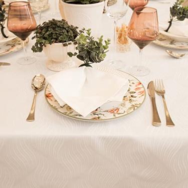 Imagem de Toalha De Mesa Impermeável 10 Lugares 1,70 X 3,20m Jacquard (Ondas Branco)