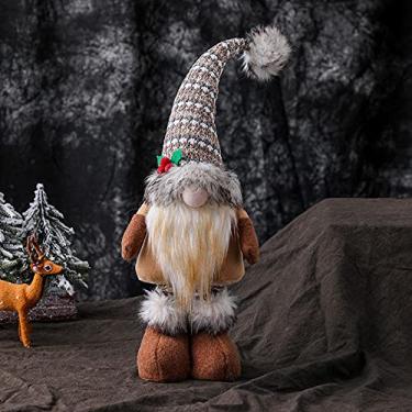 Imagem de Boneca de pelúcia iluminada xuejuanshop com ornamentos de Natal para homem velho da floresta, boneca sem rosto retrátil brilhante (tamanho : cáqui)