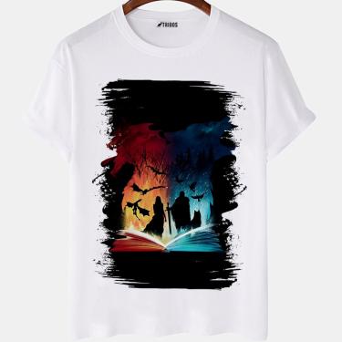 Imagem de Camiseta masculina John Snow e Daenerys Arte Desenho Camisa Blusa Branca Estampada