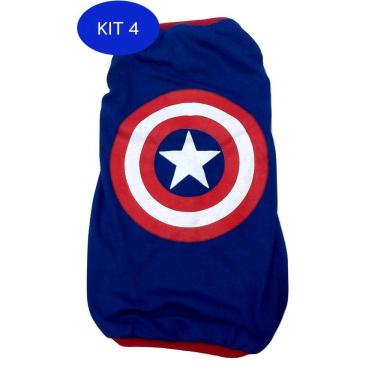 Imagem de Kit 4 Camiseta Super Heróis Capitão América azul Tamanho G