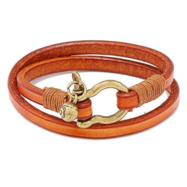 Imagem de LochCherry Pulseira de couro masculina, pulseiras retrô em forma de sino, cerca de 40 cm de comprimento, pulseiras combinando para casais que podem ser enroladas em volta do pulso,