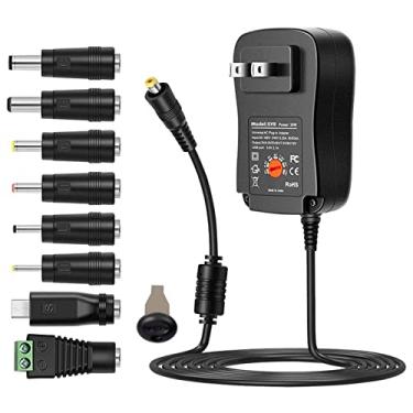 Imagem de Wemay de fonte de alimentação CA para CC de 30 W com porta USB de 5 V 2,1 A, carregador de alimentação CA plug-in 3 V a 12 V Tensão de saída ajustável com 8 adaptadores CC Dicas para