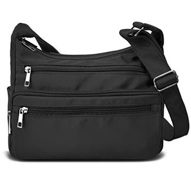 Imagem de VOLGANIK ROCK Bolsas femininas RFID de tecido de nylon com vários bolsos, bolsa tiracolo feminina de viagem, Preto, Standard Size