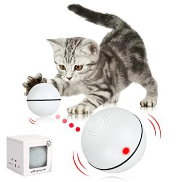Imagem de Pakoo Brinquedos interativos para gatos, bola, rodinhas automáticas, bola de movimento recarregável por USB, luz de LED giratória com função de temporizador, o melhor presente de exercício de entretenimento para o seu gatinho