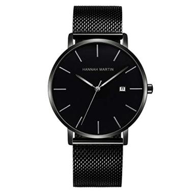 Imagem de Relógio de pulso analógico de quartzo japonês minimalista unissex Hannah Martin relógios de pulso ultrafinos fashion casual impermeável pulseira de aço inoxidável relógio de pulso, Silver-black