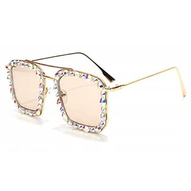 Imagem de Óculos de sol quadrado grande de diamante feminino colorido luxo cristal punk óculos de sol feminino moda strass, 5 laranja, tamanho único