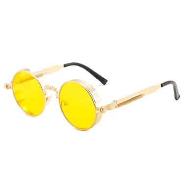 Imagem de Óculos de sol redondos retrô homens mulheres designer estilo punk armação de metal à prova de vento óculos de sol vintage óculos de sol uv400, amarelo C6, tamanho único