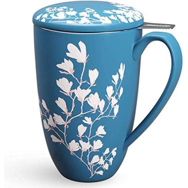 Imagem de Caneca de chá com infusor e tampa – Caneca de chá de cerâmica com tampa – utensílios de cozinha com filtro 425 g, vermelha
