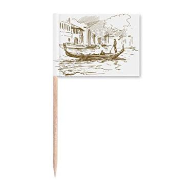 Imagem de River Boat Landmark Sketch Landscape Toothpick Flags Marker Topper Party Decoration