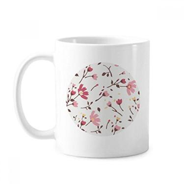 Imagem de Calliopsis Caneca de cerâmica com flores rosas e folhas de plantas, cerâmica para café, xícara de porcelana