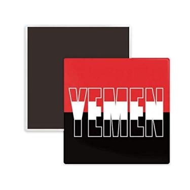 Imagem de Ímã de geladeira com bandeira do país do Iêmen com nome quadrado de cerâmica