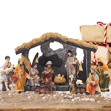 Imagem de Natal | 12 Peças Natal Presépio Cenário Manjedoura,Estátua artesanato res para enfeites mesa para casa decoração cena