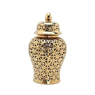 Imagem de Bothyi Peça Central de Mesa de Jarro de Gengibre Oco de Cerâmica Tradicional para Prateleira de Decoração de Casa, Áureo