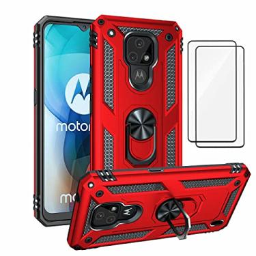 Imagem de Capa para Motorola Moto E7 Capinha com protetor de tela de vidro temperado [2 Pack], Case para telefone de proteção militar com suporte para Motorola Moto E7 (vermelho)