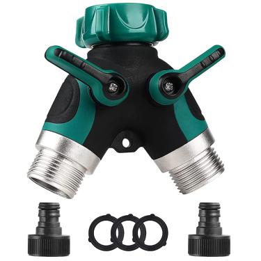 Imagem de C/H Divisor de mangueira de jardim, conector de torneira de mangueira de 2 vias, divisor de torneira de água com válvula dupla em Y, conector rápido de 2 x 1,9 cm e 3 arruelas de borracha