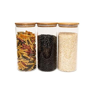 Imagem de Kit 3 Potes De Vidro P/Mantimentos 1650ml c/Tampa Bambu