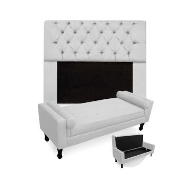 Imagem de Jogo Com Cabeceira Mirage + Recamier Baú Fenix Casal 140 cm Suede Branco - LM DECOR