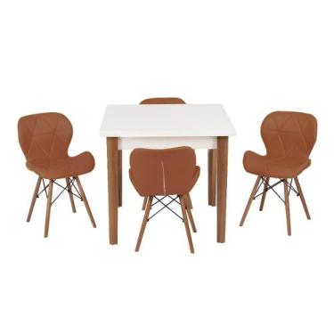 Imagem de Conjunto Mesa De Jantar Luiza 80cm Branca Com 4 Cadeiras Slim - Marrom
